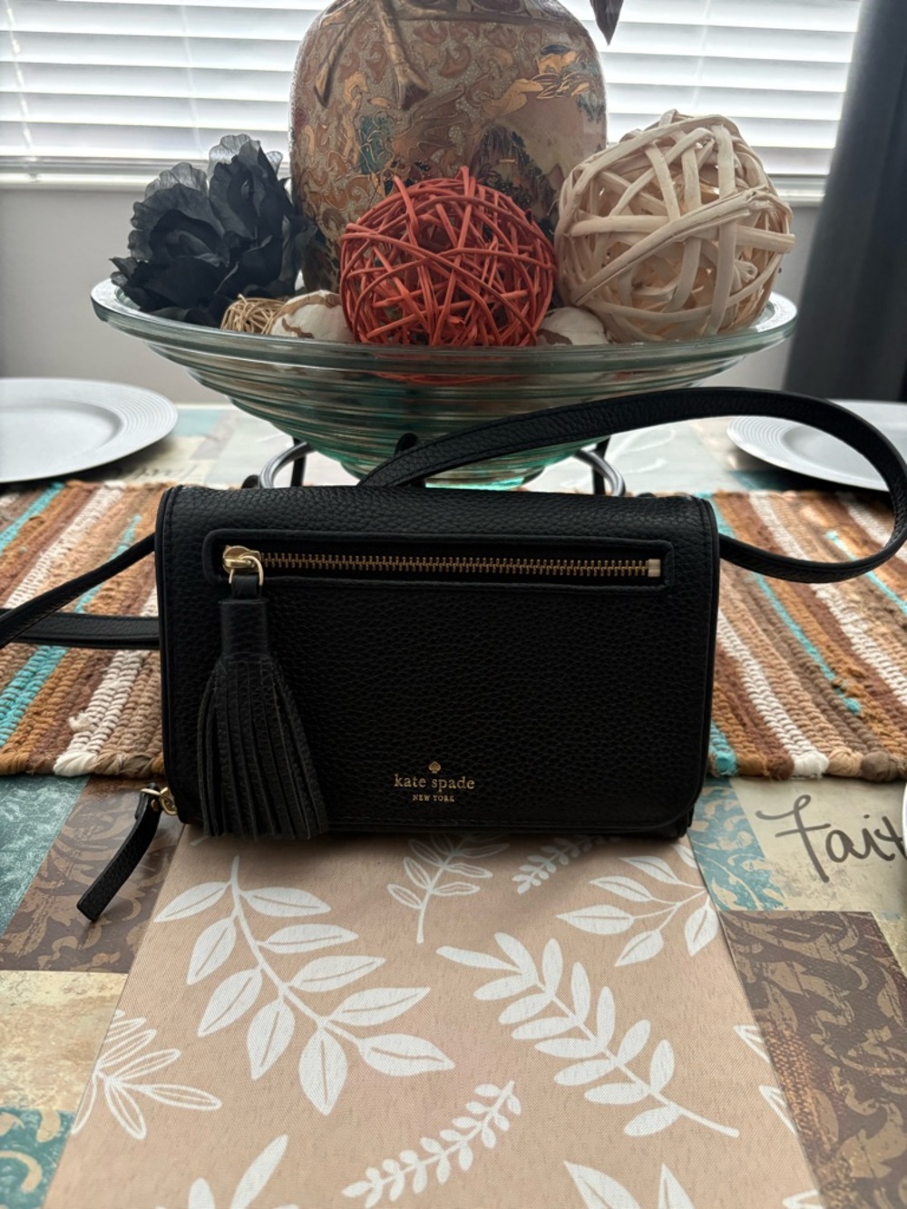 kate spade Black Pebbled Leather Crossbody with Tassel